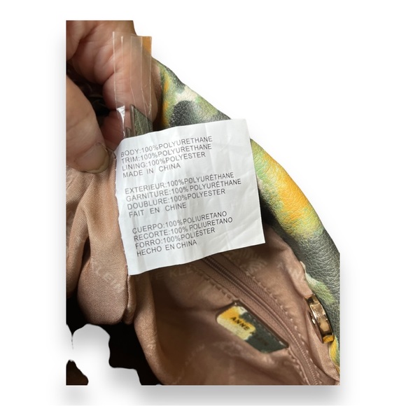 Anne Klein Scrunchie Crossbody Soft Yellow Sage Blush Abstract Print Bag - Picture 9 of 14